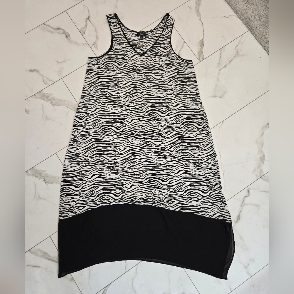 Simply Vera Vera Wang Zebra Print Black White Sleeveless Tank Swing Dress Size L